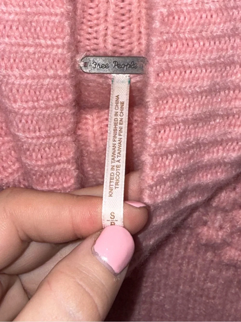 Free People Pink Turtleneck Oversized Knit Sweater Chunky Pullover Small